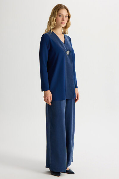 Broş Detaylı V Yaka Ceket Navy - MISS DALIDA (1)