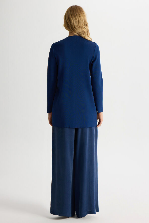 Broş Detaylı V Yaka Ceket Navy - 4