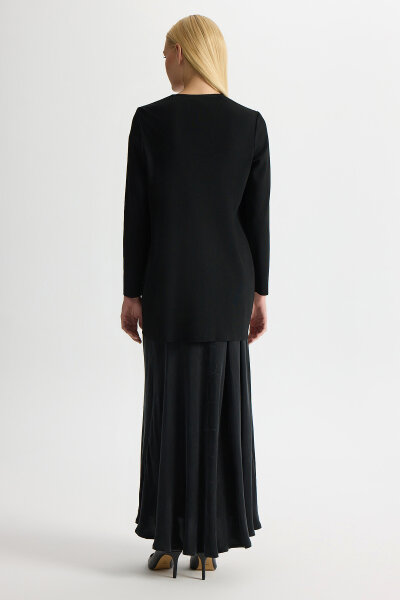 Broş Detaylı V Yaka Ceket Siyah - 2