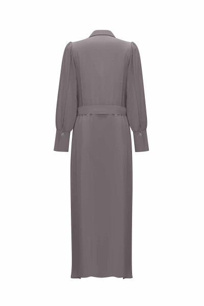 Button Detailed Belted Shirt Collar Dress - 6