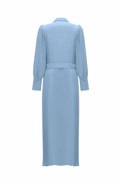Button Detailed Belted Shirt Collar Dress - 10