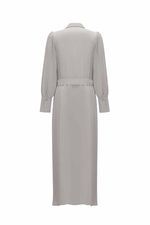 Button Detailed Belted Shirt Collar Dress - 12