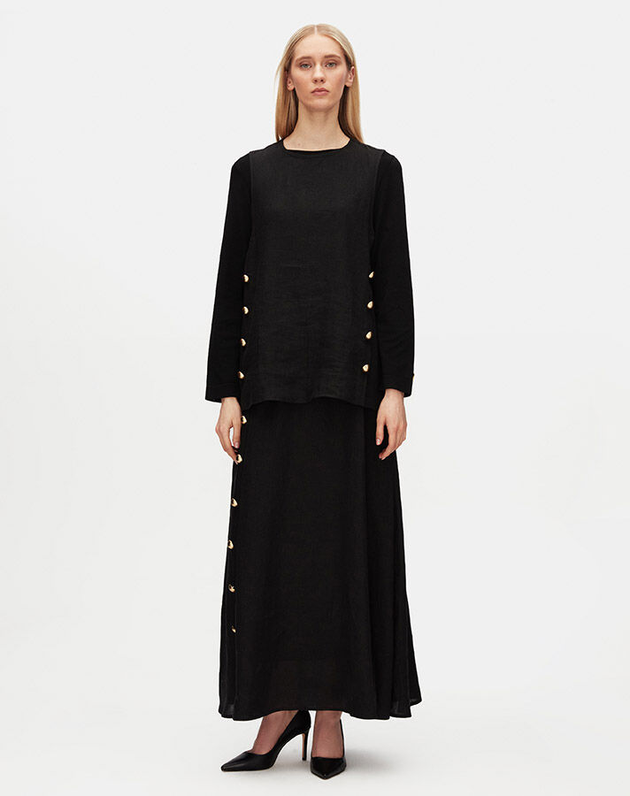 Button Detailed Knitted Linen Skirt - 2