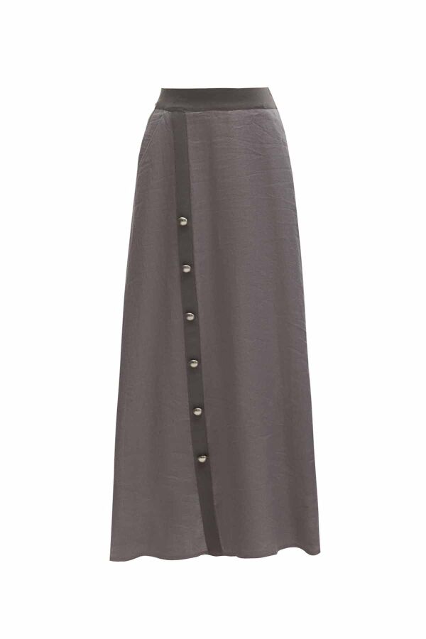 Button Detailed Knitted Linen Skirt - 8