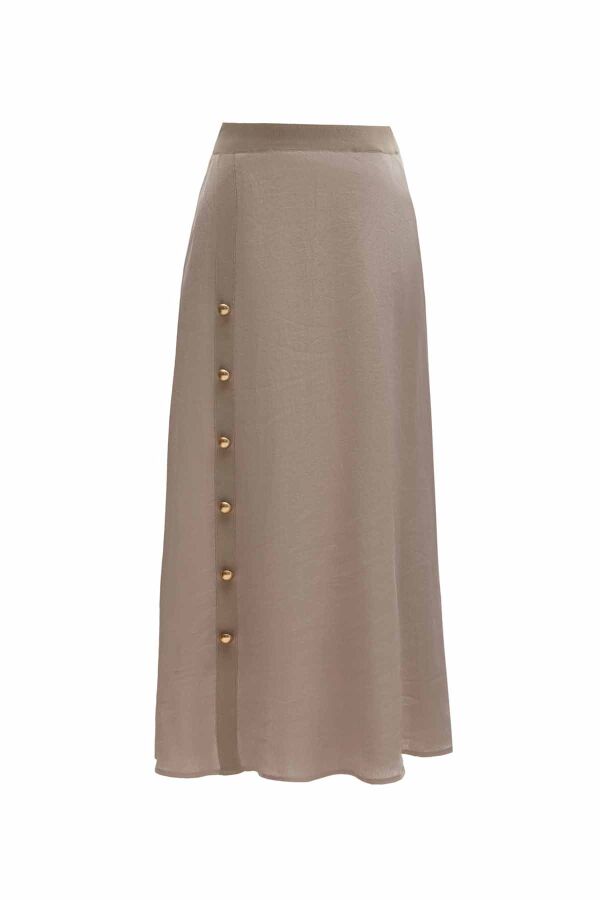 Button Detailed Knitted Linen Skirt - 10