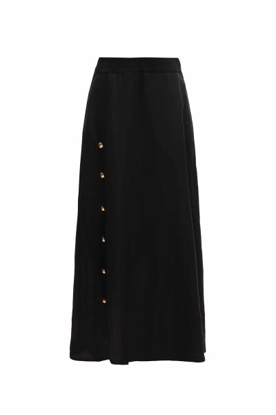Button Detailed Knitted Linen Skirt - 1