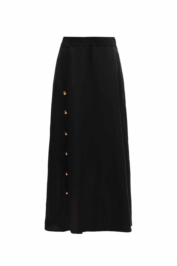 Button Detailed Knitted Linen Skirt - 1