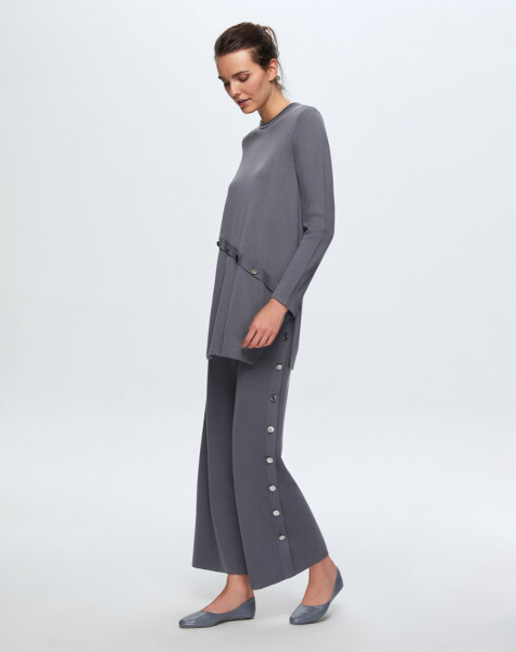 T24K-7003 Button Detailed Wide Leg Trousers - 6