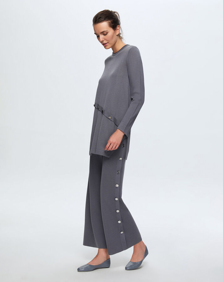 T24K-7003 Button Detailed Wide Leg Trousers - 6