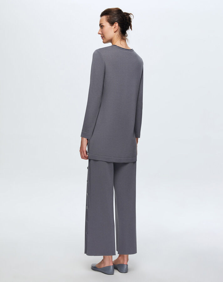 T24K-7003 Button Detailed Wide Leg Trousers - 7