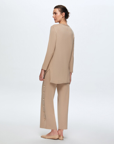 T24K-7003 Button Detailed Wide Leg Trousers - 2