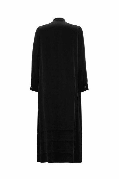 Buttoned Plain Dress with Mandarin Collar in Black - 2