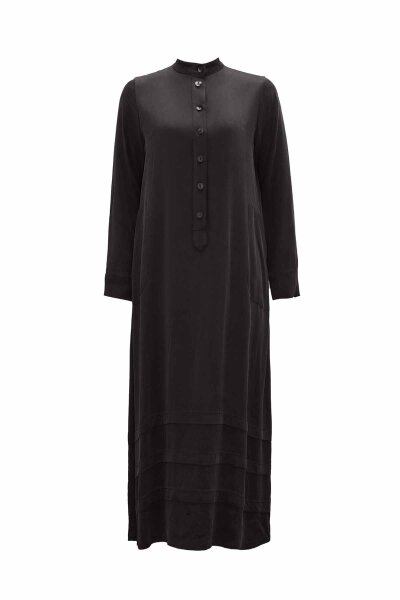Buttoned Plain Dress with Mandarin Collar in Dark Grey 