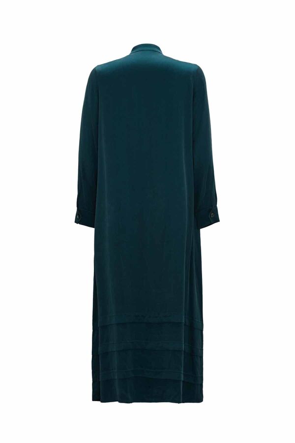 Buttoned Plain Dress with Mandarin Collar in Petrol Blue - 2