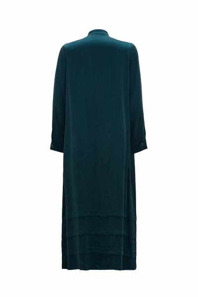 Buttoned Plain Dress with Mandarin Collar in Petrol Blue - 2