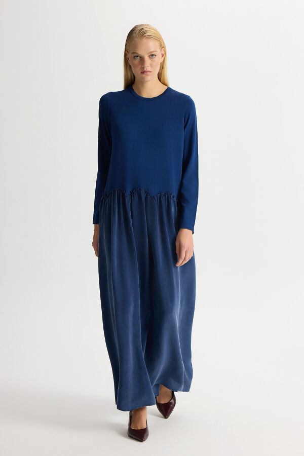 Knitted Cupro Dress with Gathered Detai - 1