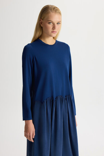 Knitted Cupro Dress with Gathered Detai - 3