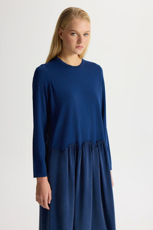 Knitted Cupro Dress with Gathered Detai - 3