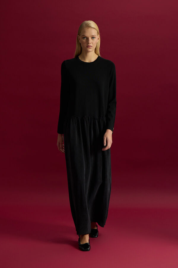 Knitted Cupro Dress with Gathered Detai - 1