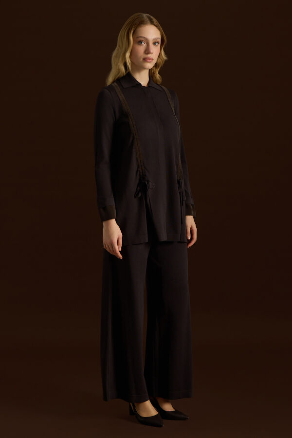 Büzgü Detaylı Triko Gömlek Kahverengi - 3