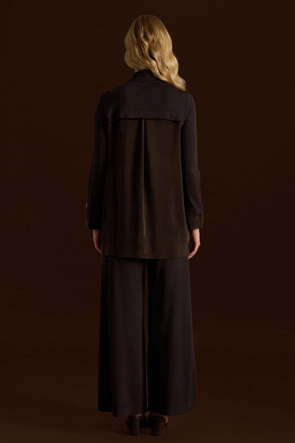 Büzgü Detaylı Triko Gömlek Kahverengi - 5