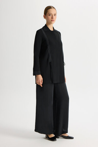 Büzgü Detaylı Triko Gömlek Siyah - 3