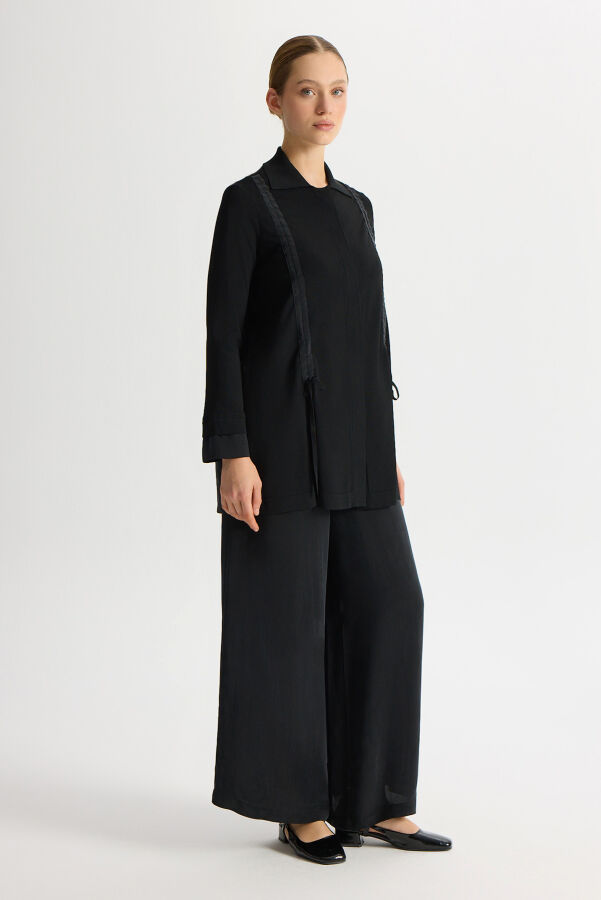 Büzgü Detaylı Triko Gömlek Siyah - 3