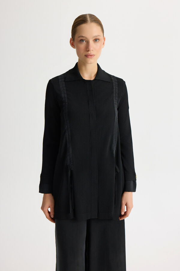 Büzgü Detaylı Triko Gömlek Siyah - 1