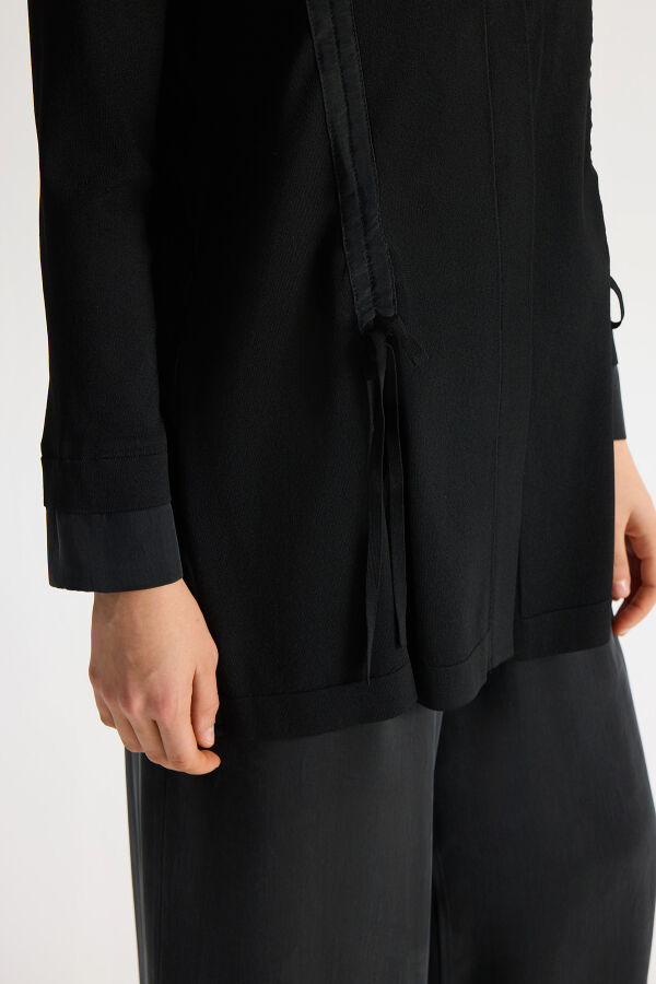 Büzgü Detaylı Triko Gömlek Siyah - 4