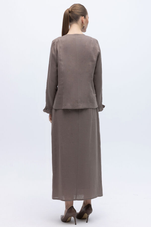 Çan Kesim Düz Renk Keten Etek Mink - 4