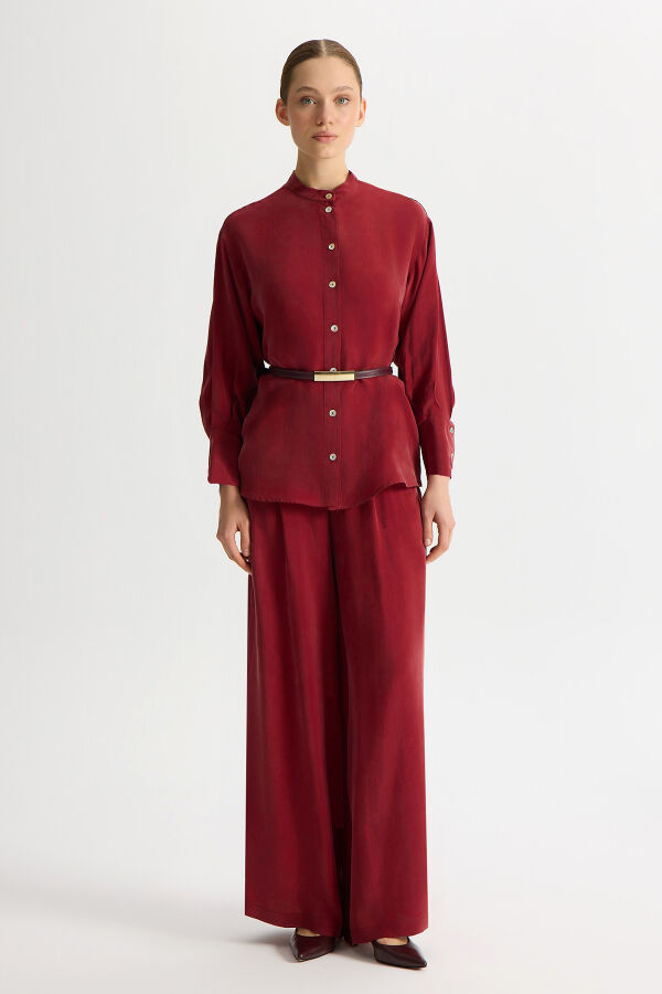 Cepli Düz Renk Cupro Pantolon Cherry - 1