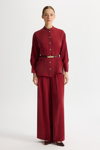 Cepli Düz Renk Cupro Pantolon Cherry 