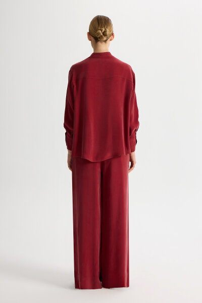 Cepli Düz Renk Cupro Pantolon Cherry - 4