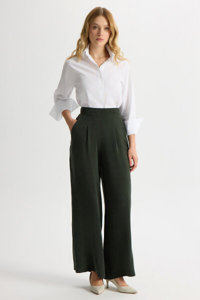 Cepli Düz Renk Cupro Pantolon Haki - MISS DALIDA (1)