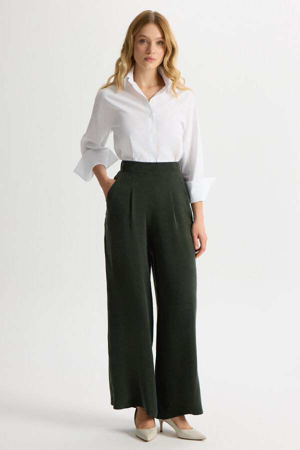 Cepli Düz Renk Cupro Pantolon Haki - 2