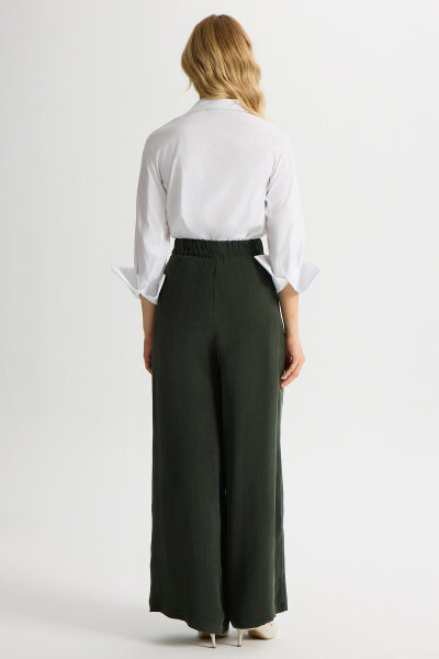 Cepli Düz Renk Cupro Pantolon Haki - 3