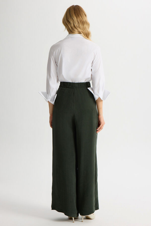 Cepli Düz Renk Cupro Pantolon Haki - 3