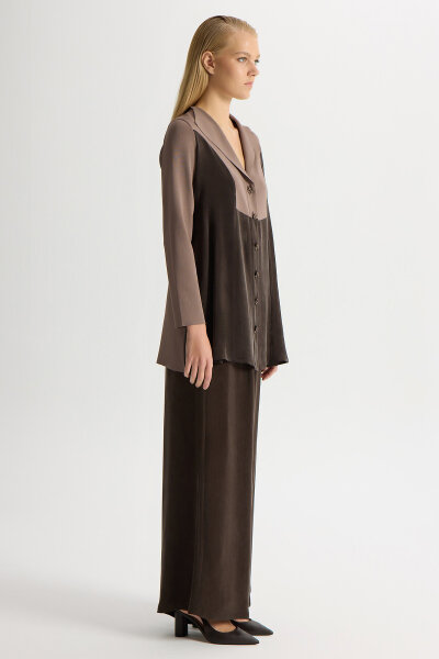 Cepli Düz Renk Cupro Pantolon Kahverengi - 2