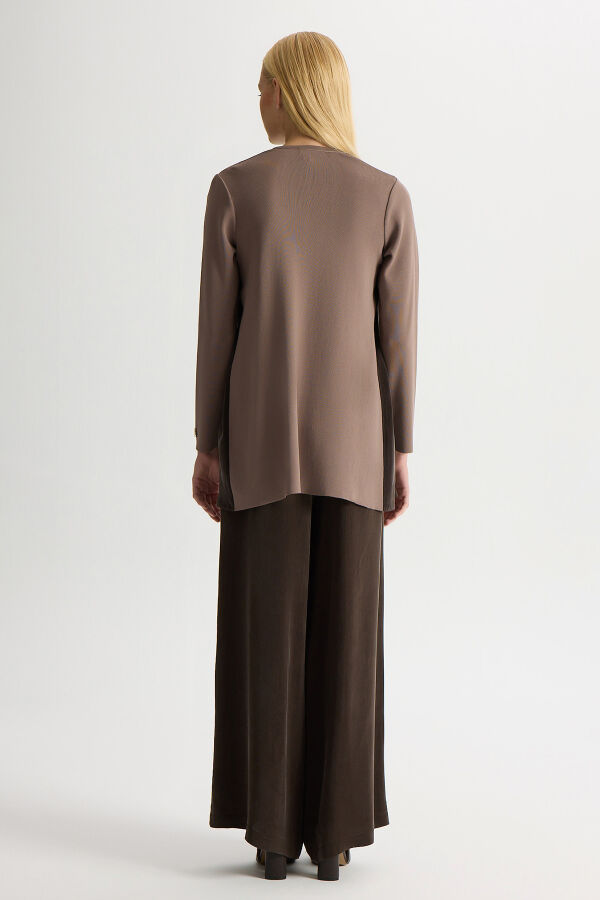 Cepli Düz Renk Cupro Pantolon Kahverengi - 3