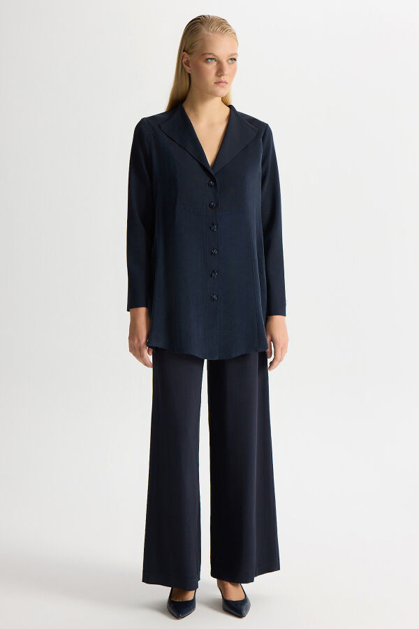 Cepli Düz Renk Cupro Pantolon Navy - 1
