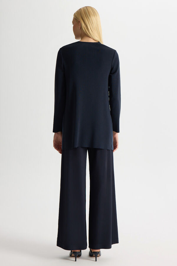 Cepli Düz Renk Cupro Pantolon Navy - 2