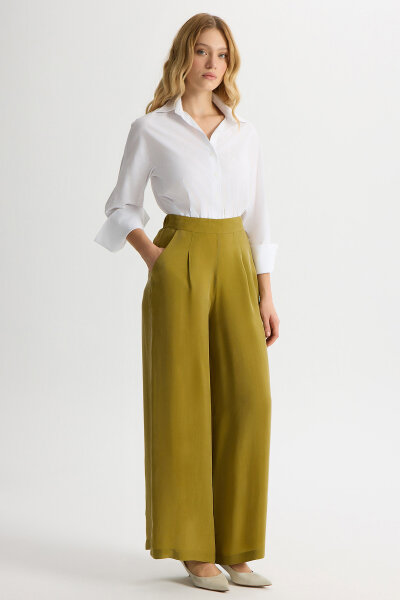 Cepli Düz Renk Cupro Pantolon Amber - 2