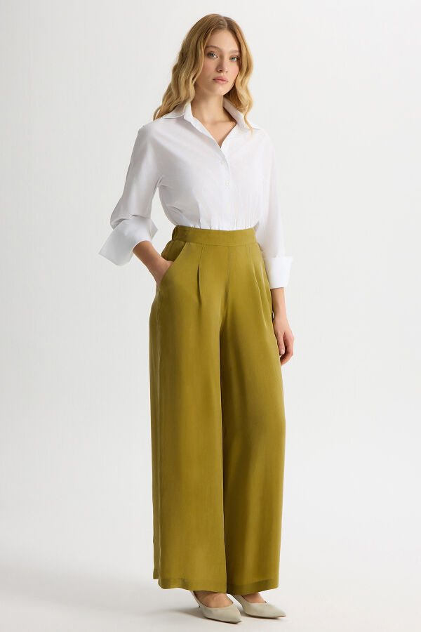 Cepli Düz Renk Cupro Pantolon Amber - 2