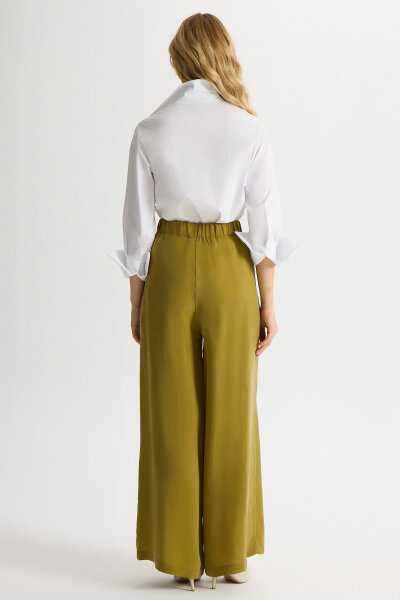 Cepli Düz Renk Cupro Pantolon Amber - 3