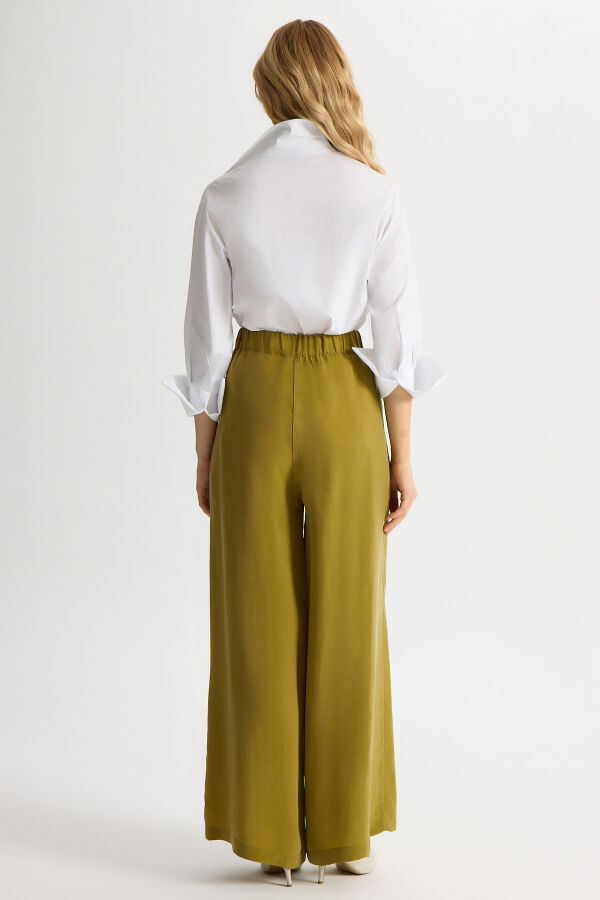 Cepli Düz Renk Cupro Pantolon Amber - 3