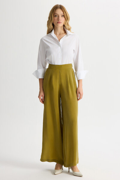 Solid Color Cupro Trousers with Pockets 