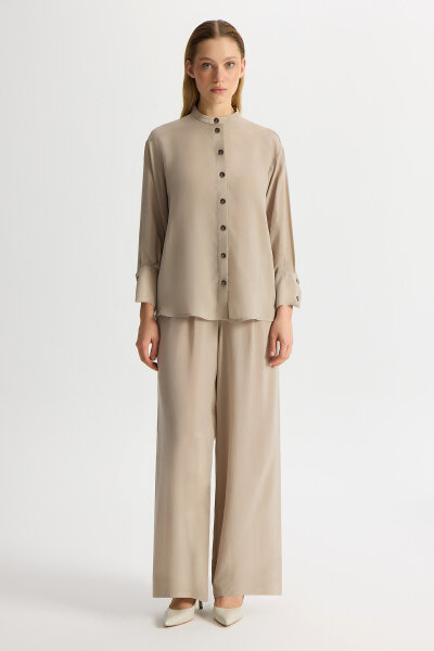 Solid Color Cupro Trousers with Pockets 