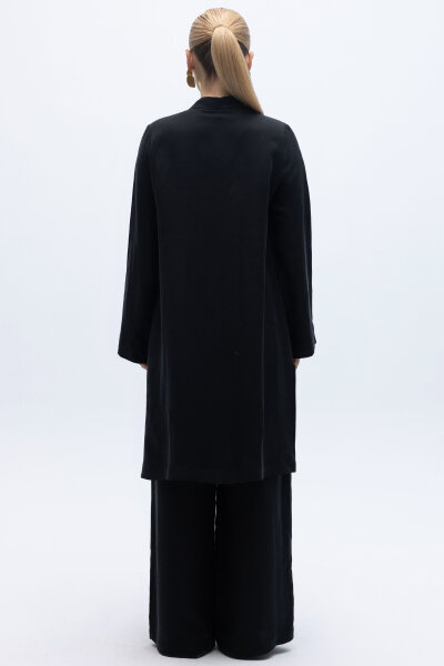 Cepli İpek Keten Bol Paça Pantolon Siyah - MISS DALIDA (1)