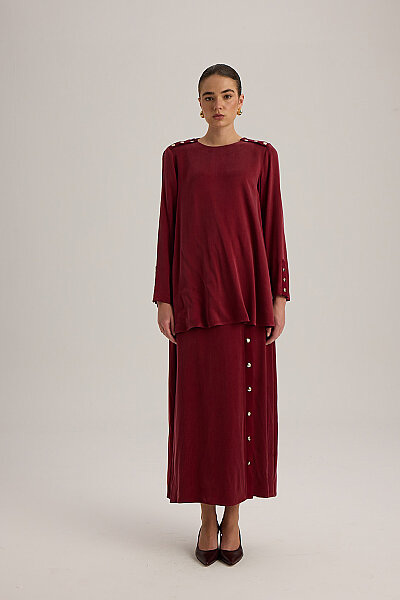  Çıtçıt Aksesuarlı Triko Detaylı Etek Vişne - 1