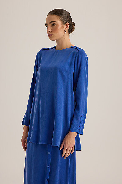  Çıtçıt Aksesuarlı Triko Detaylı Etek Saks - 6